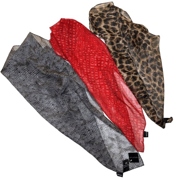 NY & CO, City Silk Womens Scarves Set of 3 Sz OS Animal Print Red Gray Mob Wife - Picture 1 of 8